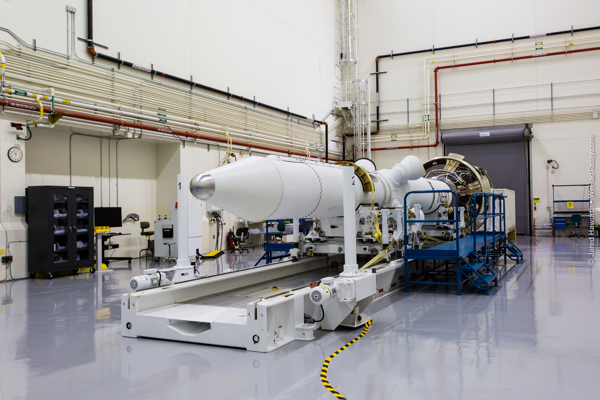 The Launch Abort System waiting to be installed atop the Orion multipurpose crew vehicle.