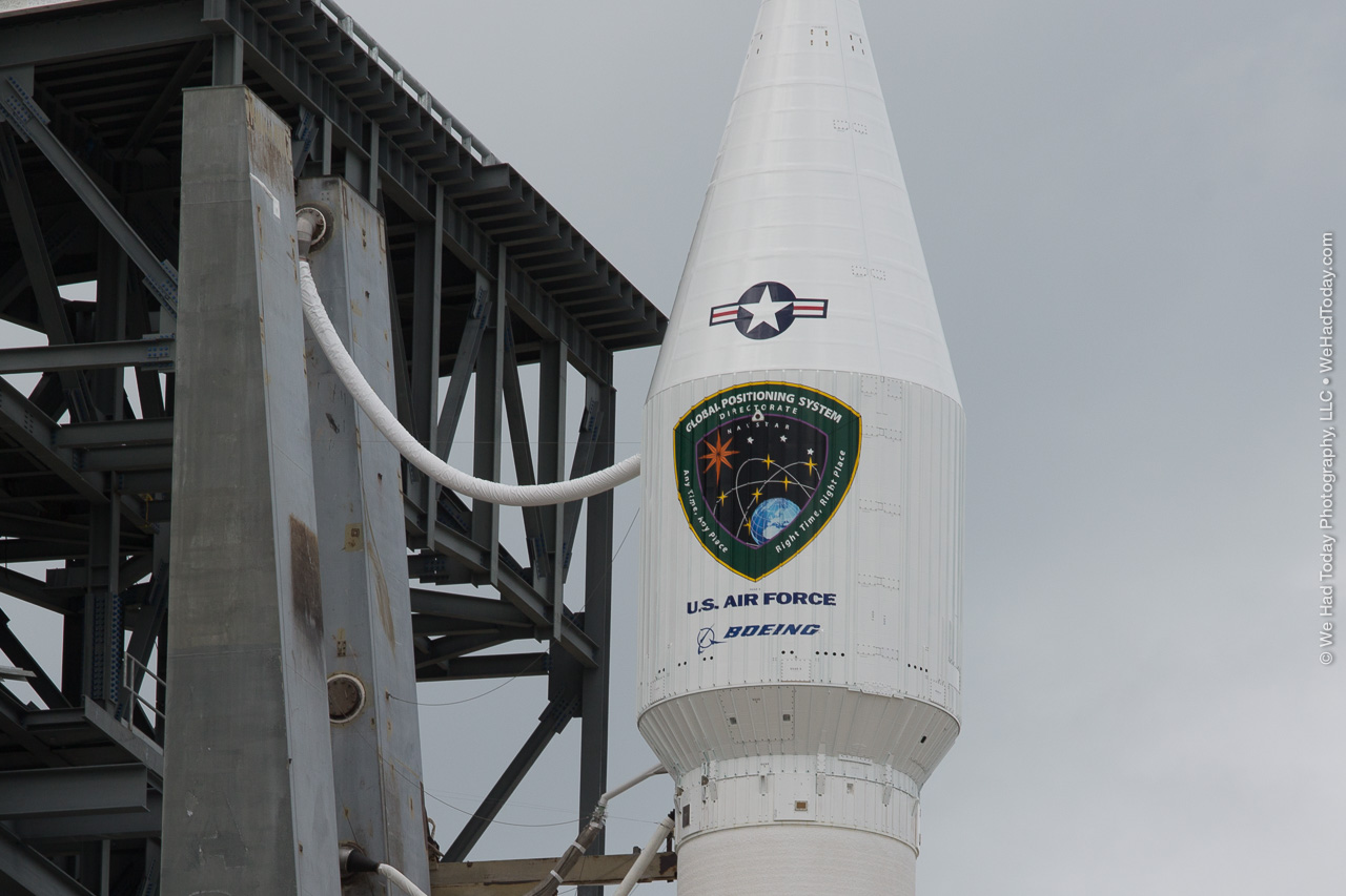 Atlas V's payload fairing painted with the GPS IIF-12 Mission Logo