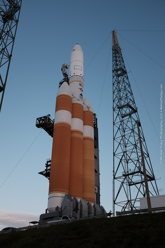 US Air Force, Delta IV and United Launch Alliance patches are painted onto the interstage fairing of the Delta IV Heavy.