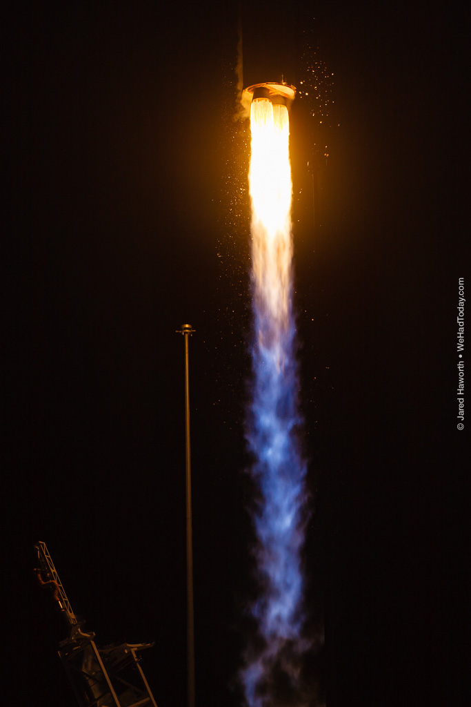 RD-181 engines burn a mixture of RP-1 (Rocket Propellant 1, essentially refined kerosene) and liquid oxygen, resulting in this colorful exhaust flame.