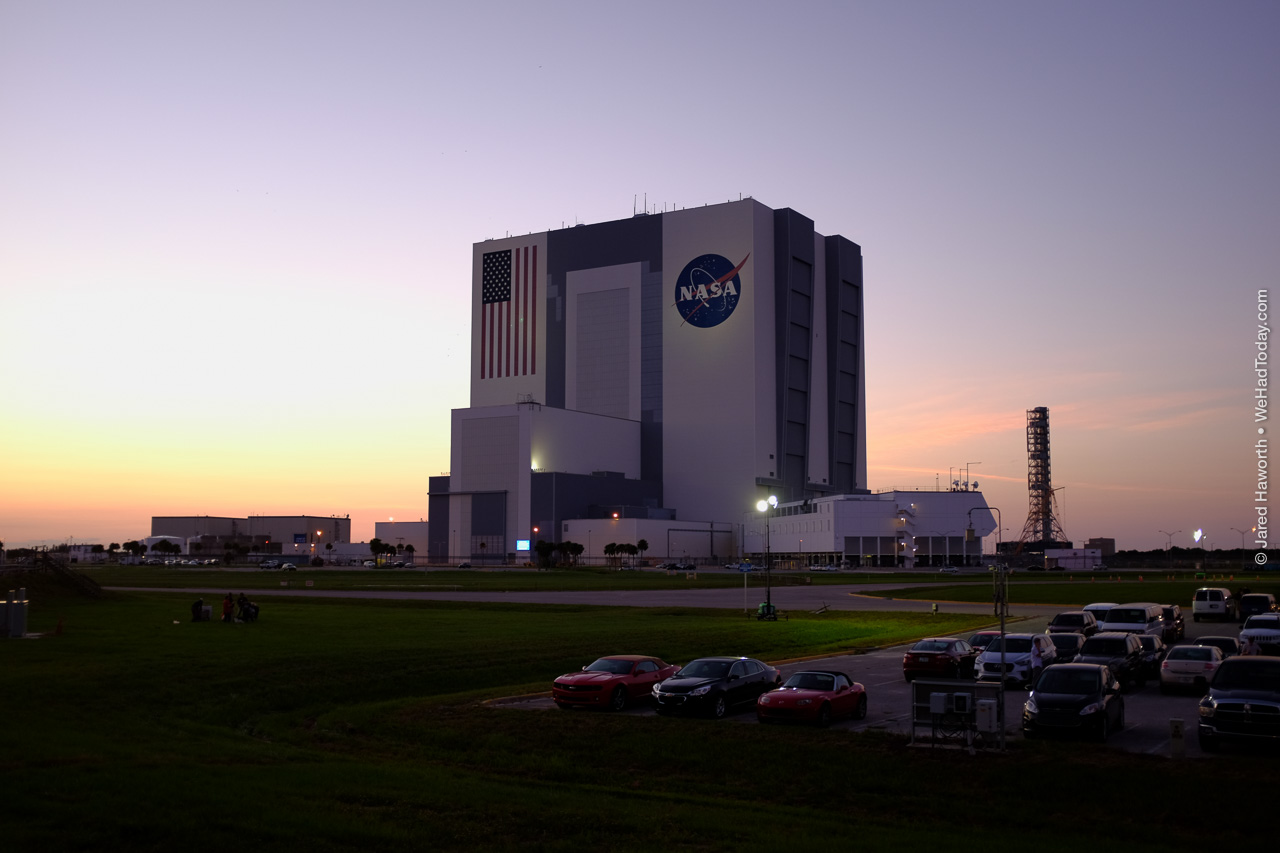 Kennedy Space Center's Vehicle Assembly Building at sunset following the OSIRIS-REx launch.