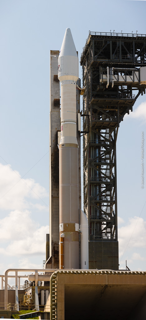 The Atlas V 411 rocket uses just a single Solid Rocket Booster to increase thrust off the launchpad.